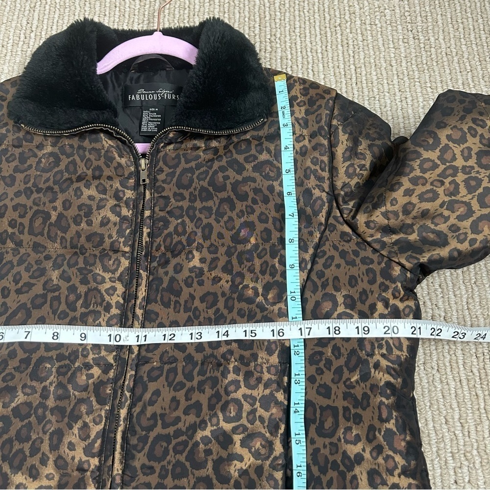 Donna Salyers Fabulous Furs Leopard print Faux Fur Collar Puffer Jacket - Picture 12 of 13